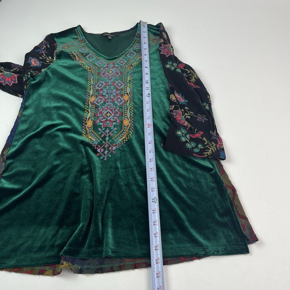 Caleesa Velvet Embroidered Tunic Top Sz S Forest Green Fairy Grunge Renaissance - Picture 8 of 11